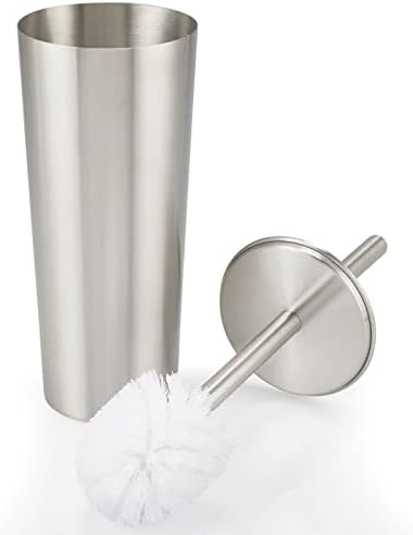 mDesign Metal Toilet Brush with Holder and Step Trash Can Set