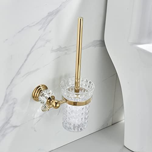 WOLIBEER Crystal Toilet Brush Holder with Gold Handle and Replaceable Brush 1