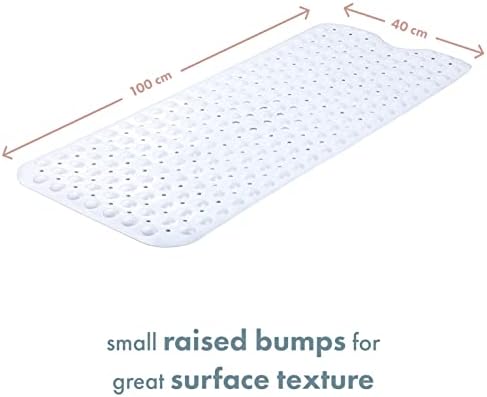 TranquilBeauty Non-Slip Bath Mat with Suction Cups 40x16in White Extra Long