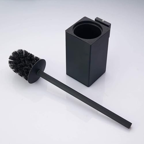 Stainless Steel Toilet Brush and Holder Set with Lid Modern Black Design