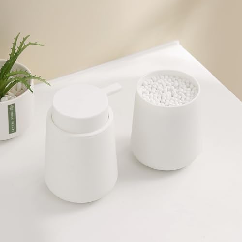 Matte White 2-Piece Bathroom Accessories Set Plastic Soap Dispenser Toothbrush Holder