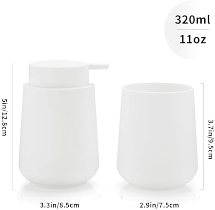 Matte White 2-Piece Bathroom Accessories Set Plastic Soap Dispenser Toothbrush Holder