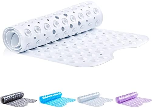 TranquilBeauty Non-Slip Bath Mat with Suction Cups 40x16in White Extra Long
