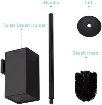 Stainless Steel Toilet Brush and Holder Set with Lid Modern Black Design
