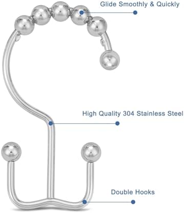 Durable 304 Stainless Steel Double-Sided Shower Curtain Hooks with Glide Action