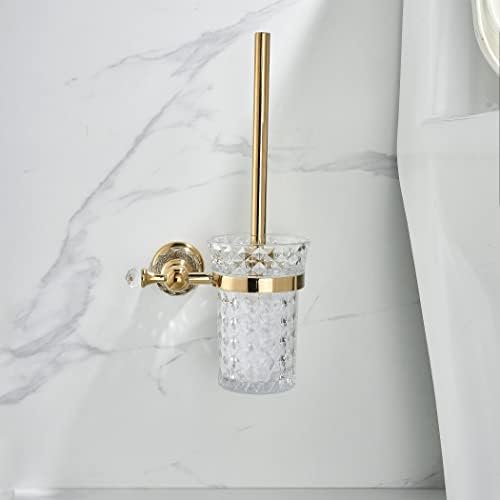 WOLIBEER Crystal Toilet Brush Holder with Gold Handle and Replaceable Brush 1