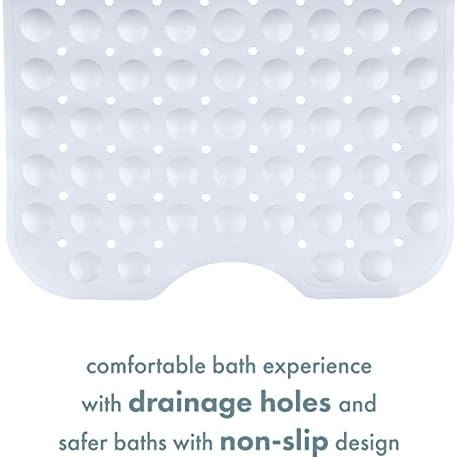 TranquilBeauty Non-Slip Bath Mat with Suction Cups 40x16in White Extra Long