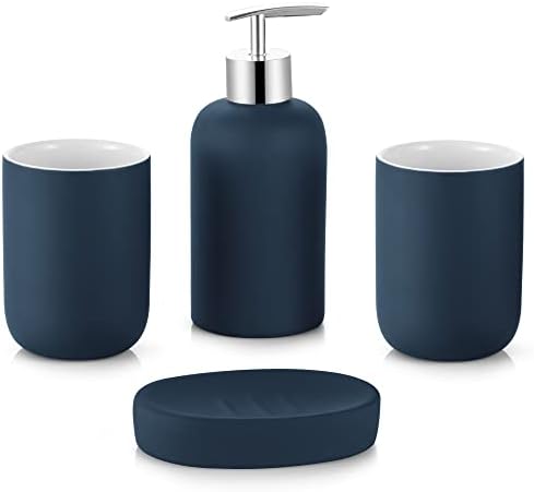 Blue Ceramic Bathroom Accessory Set 4 Pieces