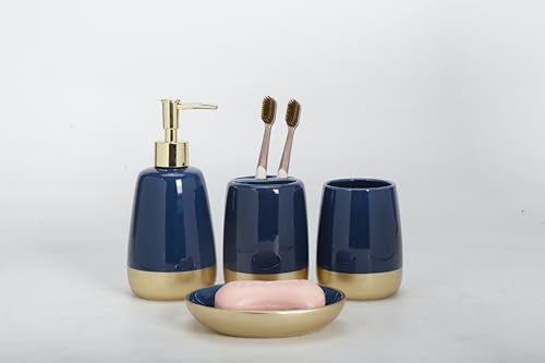 Navy Blue Gold Ceramic Bathroom Accessories Set 4 Pieces