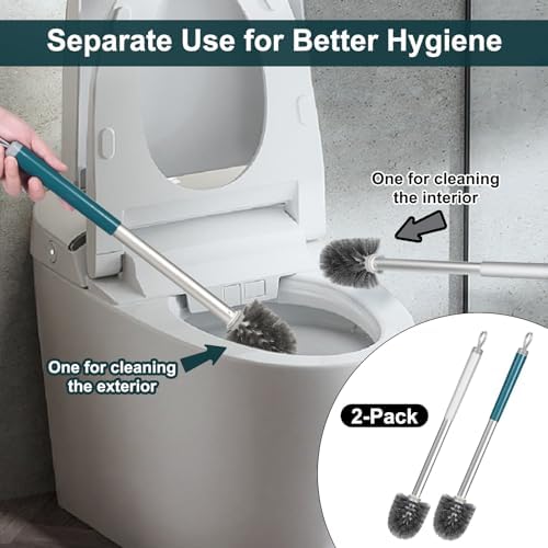 Flexible Toilet Brush with Wall Mount Holder 2 Pack Blue White