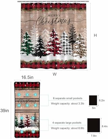 Stylish Mesh Shower Organizer with 10 Pockets Waterproof Leopard Christmas Tree Bath Curtain