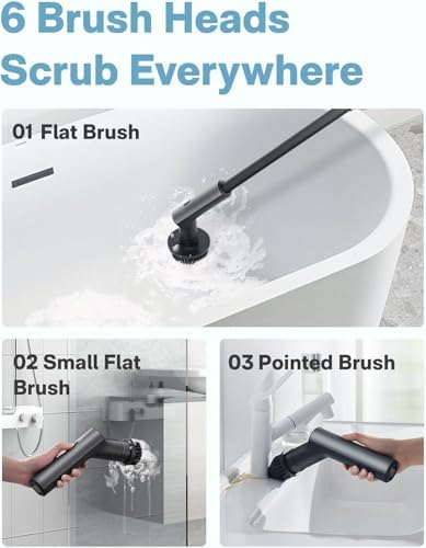 HOTO Electric Spin Scrubber with Long Handle and 6 Brush Heads