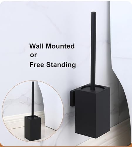 Stainless Steel Toilet Brush and Holder Set with Lid Modern Black Design