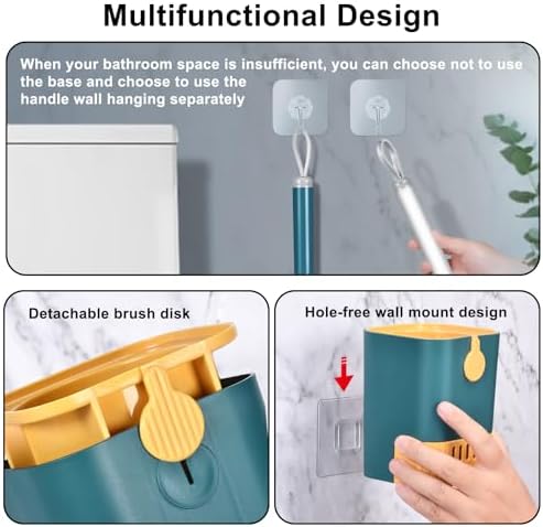 Flexible Toilet Brush with Wall Mount Holder 2 Pack Blue White