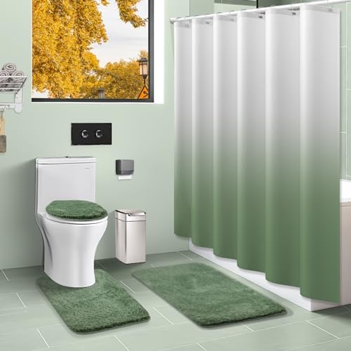 Luxury 4-Piece Bathroom Set with Waterproof shower curtain Soft Rugs