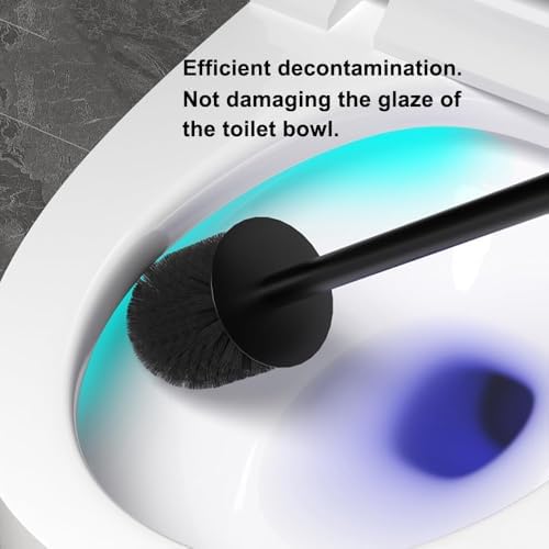 Stainless Steel Toilet Brush and Holder Set with Lid Modern Black Design