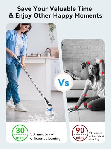 Electric Spin Scrubber Cordless with 8 Replaceable Brush Heads