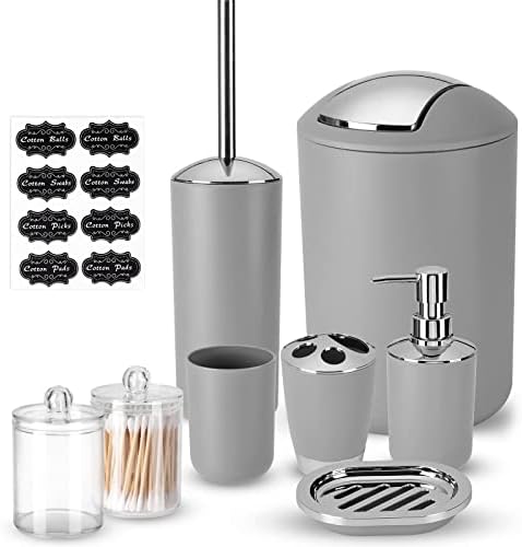 8-Piece Bathroom Accessory Set with Labels Gray