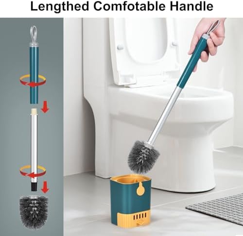 Flexible Toilet Brush with Wall Mount Holder 2 Pack Blue White