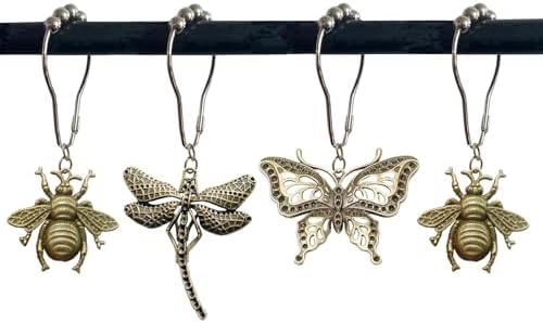 12Pcs Dragonfly Butterfly Bee Shower Curtain Hooks