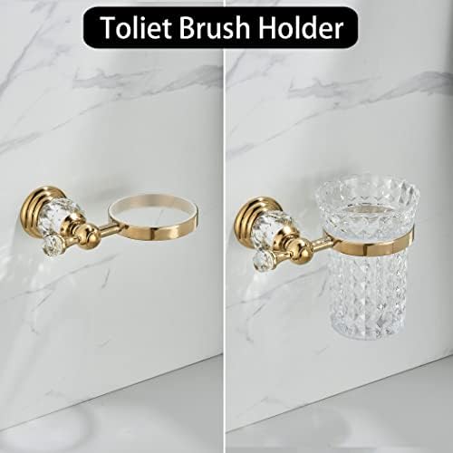 WOLIBEER Crystal Toilet Brush Holder with Gold Handle and Replaceable Brush 1