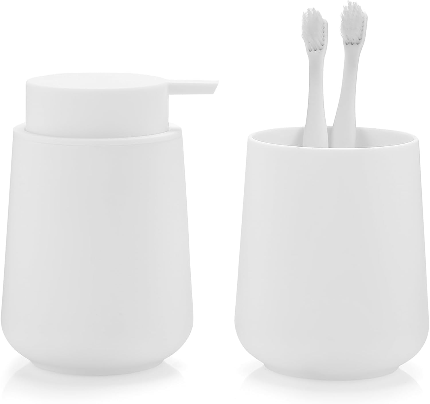 Matte White 2-Piece Bathroom Accessories Set Plastic Soap Dispenser Toothbrush Holder