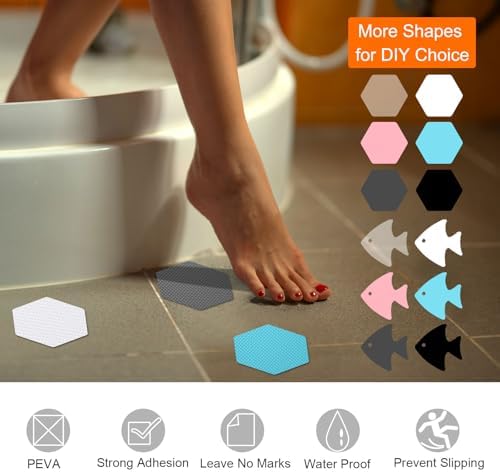 HARFINGTON 24pc Fish Anti-Slip Bathtub Stickers Set with Scraper White