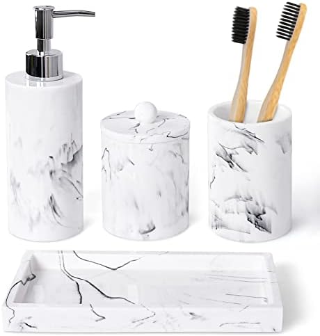 Haturi 4-Piece Marble-Mimicked Bathroom Accessory Set