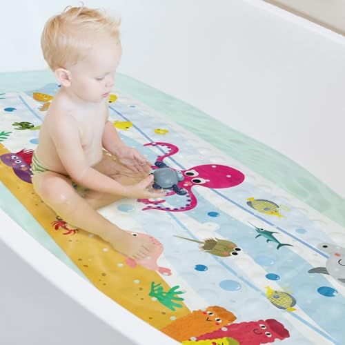 Yolife Kids Bath Mat Adventure 40x16in Suction-Cool Design for toddlers