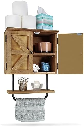 Rustic Farmhouse Bathroom Wall Cabinet Over the Toilet with Towel Bar