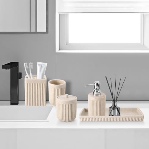 Resin Beige Bathroom Accessories Set 5 Pcs