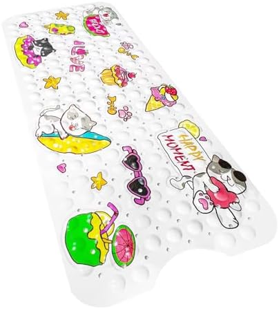 FLMHT Cartoon Bathtub Mat with Suction Cups and Drain Holes