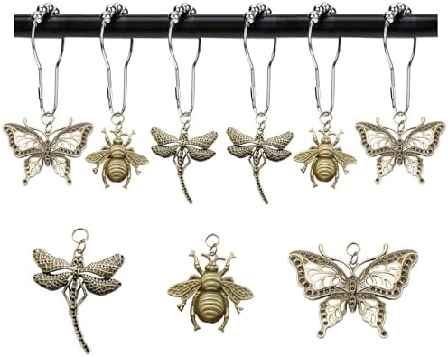 12Pcs Dragonfly Butterfly Bee Shower Curtain Hooks
