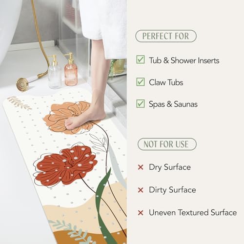 Boho Flower Bath Mat - Non Slip 40x16 Inch