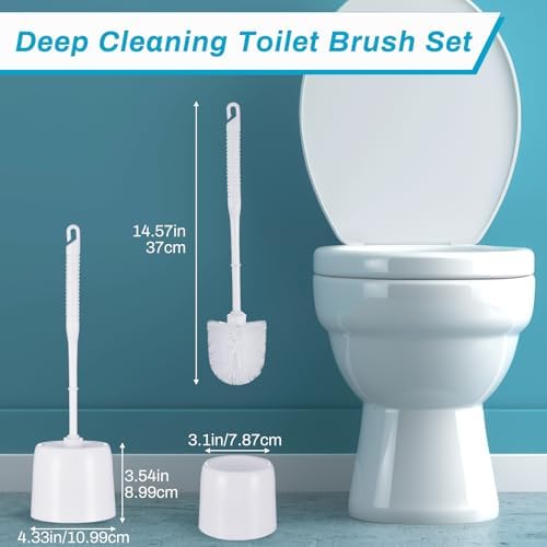 6 Set Classic Toilet Brush Set with Holder Compact Design 360 Deep Cleaning