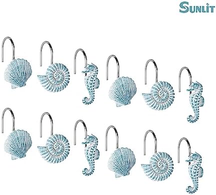 Sunlit 12-Piece Blue Resin Decorative Shower Curtain Hooks