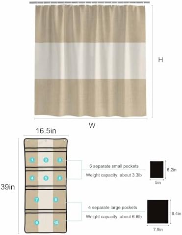 ZFUNCING Shower Curtain with Mesh Organizer and Hooks