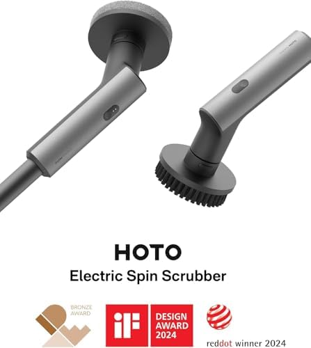 HOTO Electric Spin Scrubber with Long Handle and 6 Brush Heads