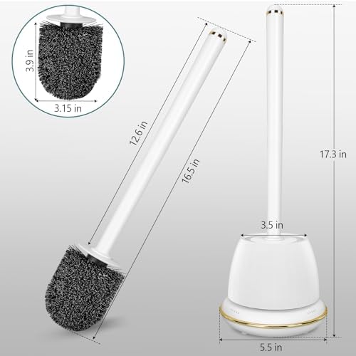 Gold Toilet Brush Set and Gray Holder Ventilated Drip-Proof Bathroom Accessory