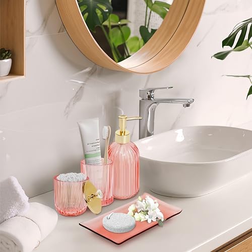 Pink 4Pc Glass Bathroom Accessory Set