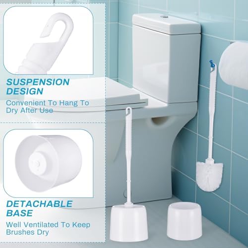6 Set Classic Toilet Brush Set with Holder Compact Design 360 Deep Cleaning