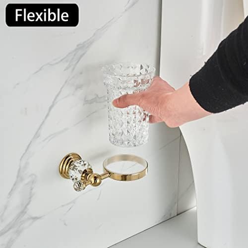 WOLIBEER Crystal Toilet Brush Holder with Gold Handle and Replaceable Brush 1