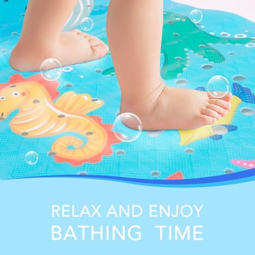 Kids Bath Mat Non Slip with Suction Cups and Drain Holes