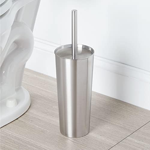 mDesign Metal Toilet Brush with Holder and Step Trash Can Set