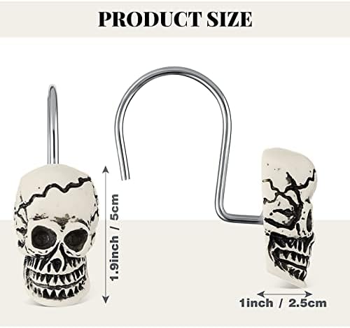 Jetec 12 Pcs Skull Shower Curtain Hooks Halloween Decorative Rings