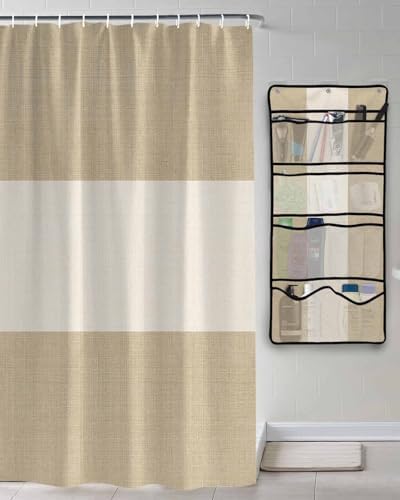 ZFUNCING Shower Curtain with Mesh Organizer and Hooks