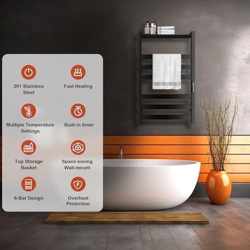 Colliford Towel Warmer Rack 6 Bars Black