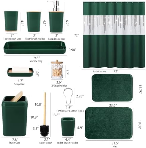 XLHOMO Dark Green Bathroom Accessory Set