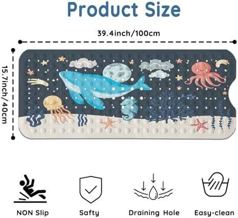 Lnond Baby Bath Mat Non Slip Cartoon Whale 40x16 Inch