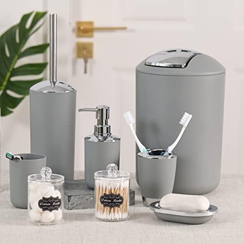 8-Piece Bathroom Accessory Set with Labels Gray